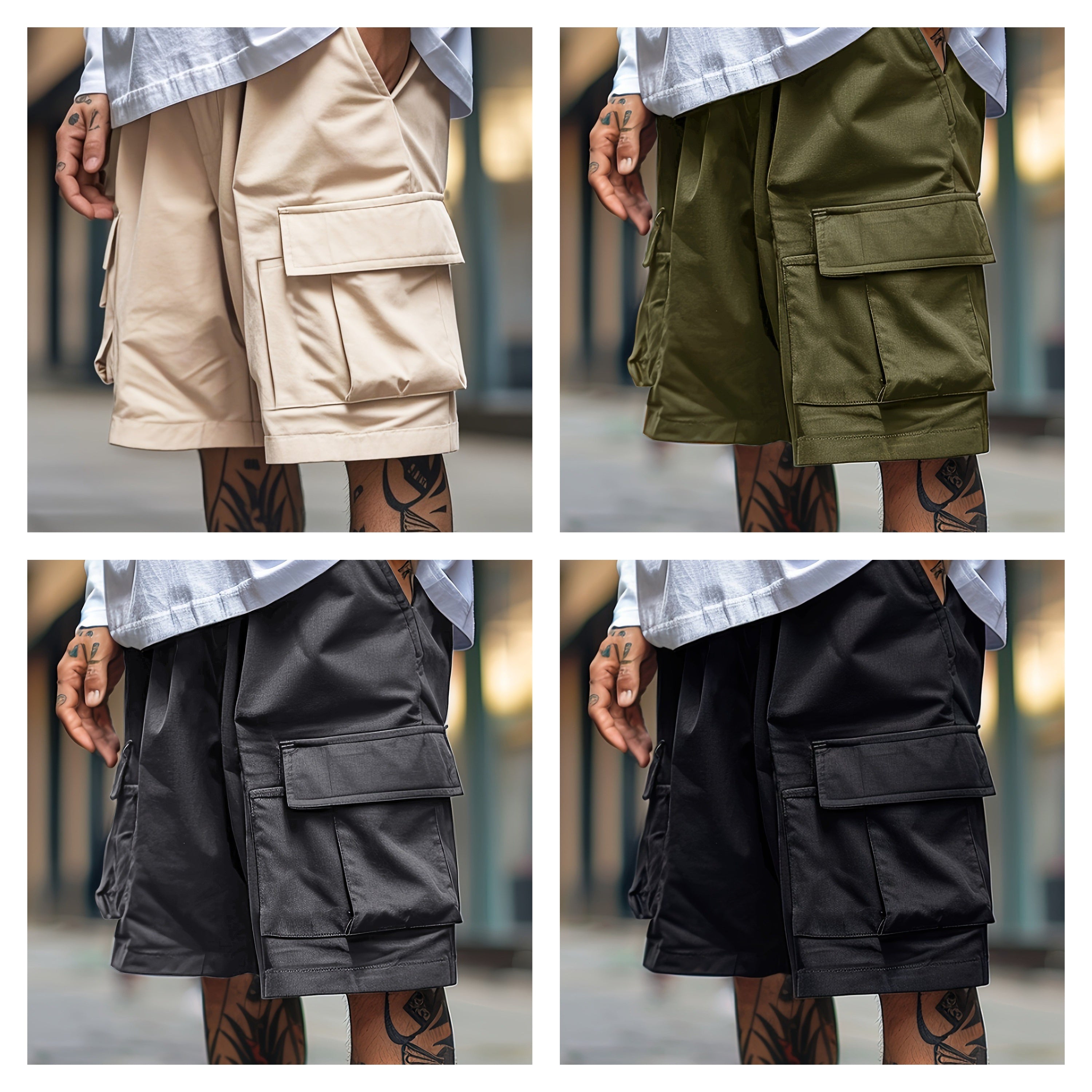 Men's Plus-size Casual Cargo Shorts with Drawstring, Elastic Waistband, and Four Pockets