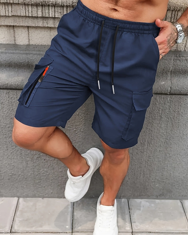 Men‘s Summer Cargo Shorts | Elastic Waist | Multi-Pocket | Knee Length