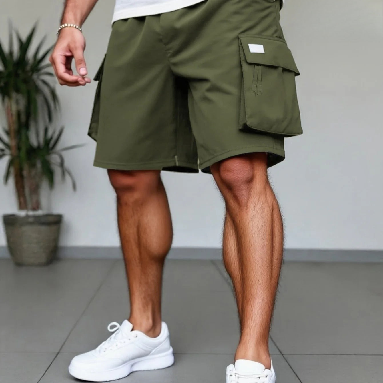 Men's Plus-size Casual Cargo Shorts with Drawstring, Elastic Waistband