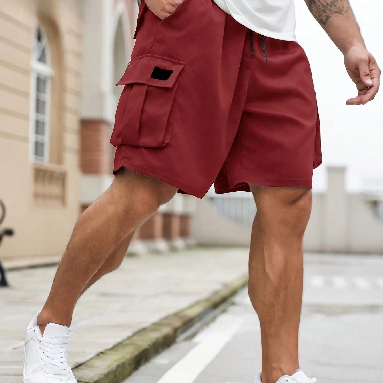 Men's Plus-size Casual Cargo Shorts with Drawstring, Elastic Waistband