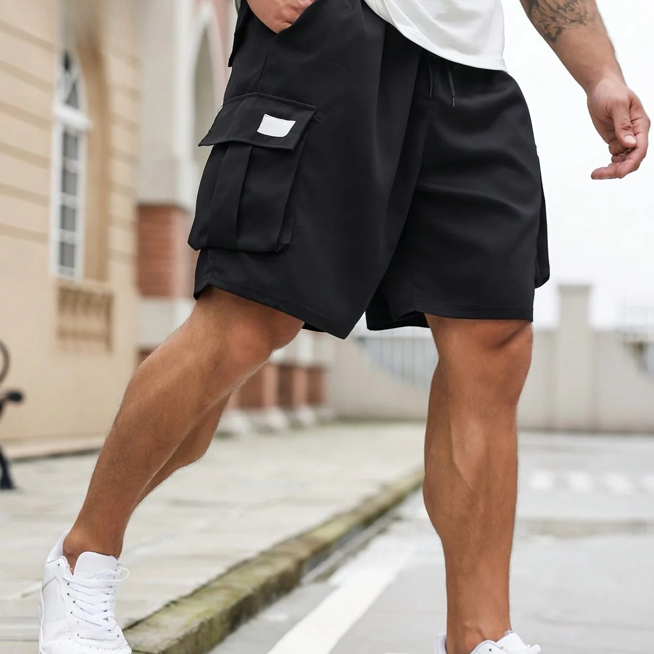 Men's Plus-size Casual Cargo Shorts with Drawstring, Elastic Waistband