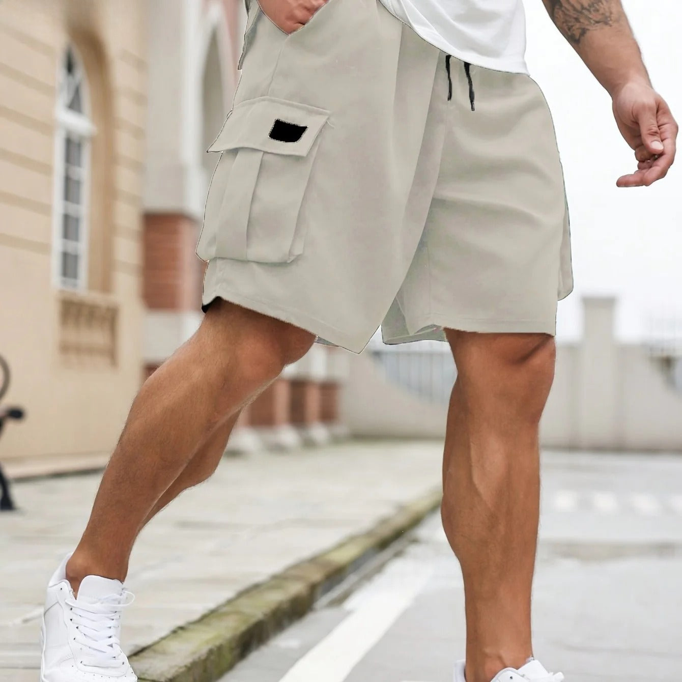 Men's Plus-size Casual Cargo Shorts with Drawstring, Elastic Waistband