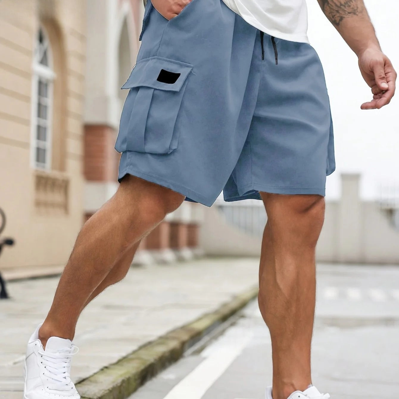 Men's Plus-size Casual Cargo Shorts with Drawstring, Elastic Waistband
